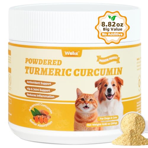 Wellix 250g Turmeric for Dogs & Cats - Long-Lasting Hip and Joint Supplement - Easy Absorb Natural Turmeric Powder for Dogs Pain Relief & Anti-inflammatory, Dog Cat Joint Supplement
