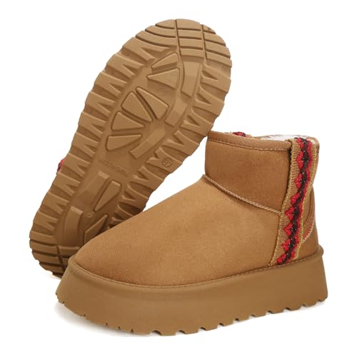 Sgadabe Winter Classic Platform Mini Snow Boots for Women - Fashion Suede Fur Leather Ankle Boot With Comfort Insole, Waterproof Memory Foam Fuzzy Fur Slippers Shoes