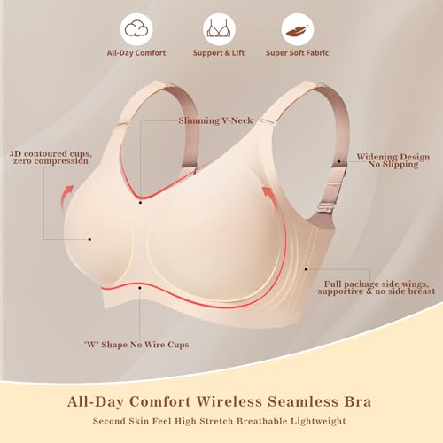 KeepMyself Wireless Seamless Bras for Women No Underwire Push Up Bra Full Coverage Lift Everyday Bras