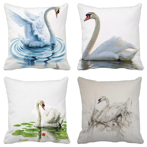 Funda Cojin 40 x 40 mm Juego de 4 Cisne Cuadrado Ultra Suave Doble Costura Cremallera Oculta Blanco Fundas Cojines Exterior Impermeable Jardin Caseta Sofa Cojines Cama Decorativos Salón Dormitorio 9-L