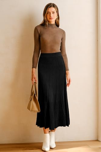 Arach&Cloz Women's Wool Blend Wide Elastic Band A-Line Pleated Flowy Long Skirts 20253