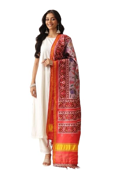 Image of Kalamkari Patola Dupatta Digital Printed With Handmade Tassels