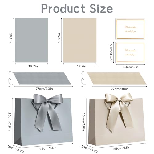 BBLIKE Geschenktüten 2 Stück Papiertüten mit Schleifenbändern + 2 Grußkarten + 4 Taschentüchern, Geschenktaschen mit Henkel Partytüten Bodenbeutel Kreuzbodenbeutel für Geburtstag Hochzeit Feier Party