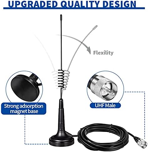 Bingfu Long Range CB Antenna 27MHz Magnetic Base Handheld CB Radio Antenna PL259 & BNC Male Compatible with Cobra Midland Uniden Maxon President Vehicle Car Truck Mobile CB Radio Handheld CB Radio — view 2