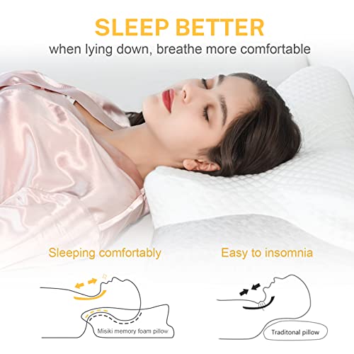 Misiki Contour Memory Foam Pillow, Cervical Pillow for Neck Pain Relief, Ergonomic Pillow for Sleeping, Orthopedic Neck Pillow with Washable Cover, Bed Pillows for Side, Back, Stomach Sleepers