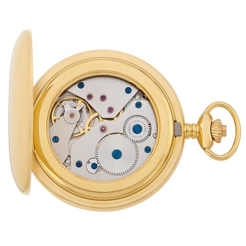 Image of Gotham Men's Classic Gold-Tone Polished Case Double Hunter 17 Jewel Mechanical Pocket Watch # GWC18807G