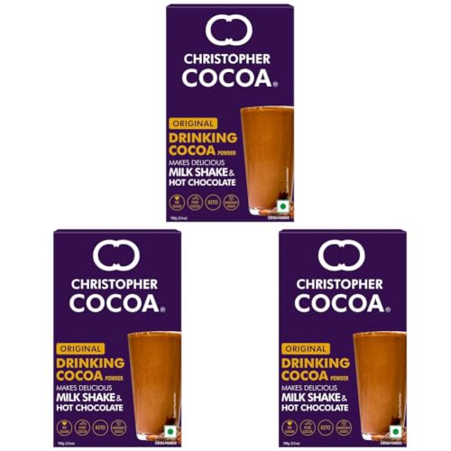Image of Christopher Cocoa, Drinking Chocolate Cocoa Powder, Dark No Sugar, 100g (Pack of 3)