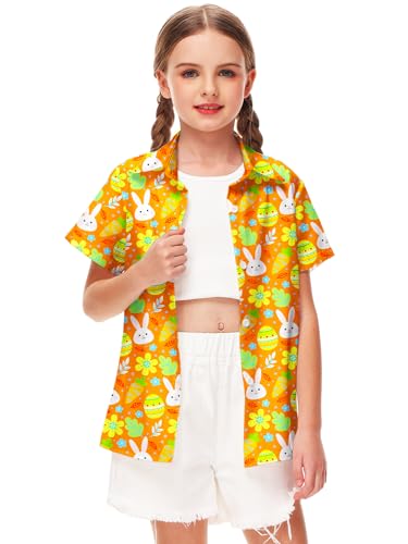 Image of Remimi Unisex Kids 4th of July Button Up Shirt Boys American Flag Print Hawaiian Beach Short Sleeve Tops 5-14 Years