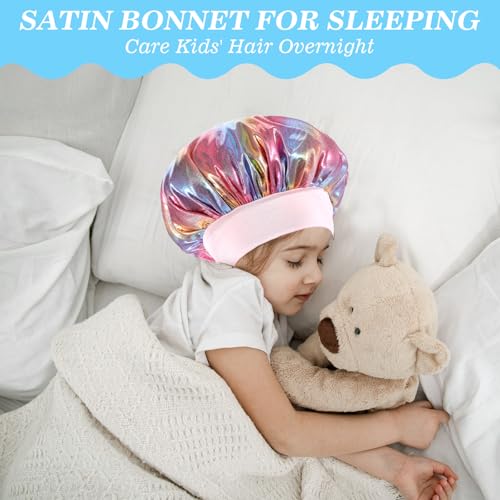 Kids Bonnet, 2PCS Kids Sleeping Caps Hair Cover Colorful Night Hats Adjustable Sleep Caps for Girls Toddler Natural Curly3