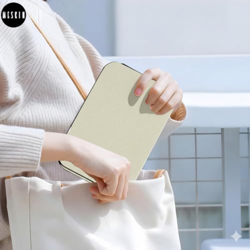 Image of MESKIN Portable Tablet Style Makeup Mirror with Foldable Stand | Compact Folding Free Hand Standing Mirror | Travel Friendly Vanity Mirror with PU Flap Cover (Pack of 1, Cream)