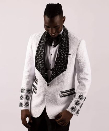 Men's Luxury Tuxedo with RoyalBlue Stone Shawl Lapel One Button Dinner Blazer for Prom Party Wedding 7