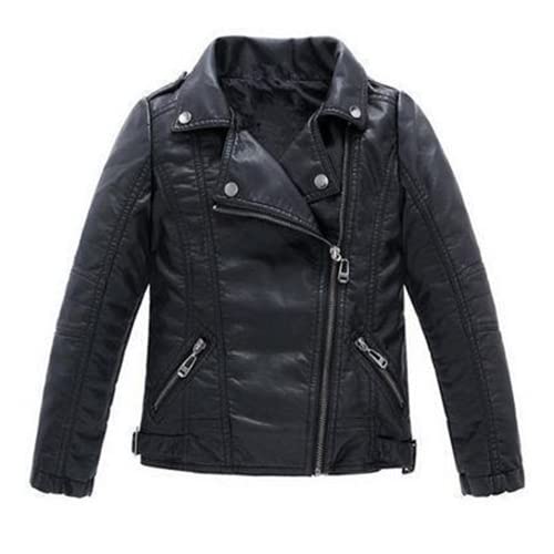 Lengender Blouson Simili Cuir Garçon Fille - Perfecto Imitation Cuir - Veste Motard pour Enfant (Noir, 140)