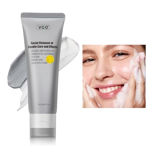 VGO Facial Cleanser, Daily Face Wash of Double Care and Effects, Cleansing Mud Mask & Amino Acid Cleansing Double Tube in 1 Gentle Face Cleanser, 3.52 Oz
