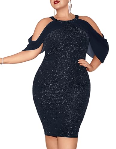Hanna Nikole Vestido brillante para mujer, talla grande, vestidos de fiesta con hombros descubiertos, vestidos de cóctel, vestidos de noche, vestidos de invitados de boda, vestidos formales ajustados