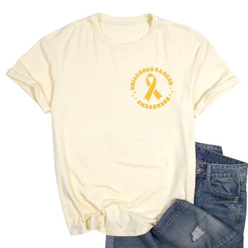 Oversized Childhood Cancer Awareness Shirt Women Gold Ribbon Cancer T-Shirt Pediatric Cancer Survivor Clothes4