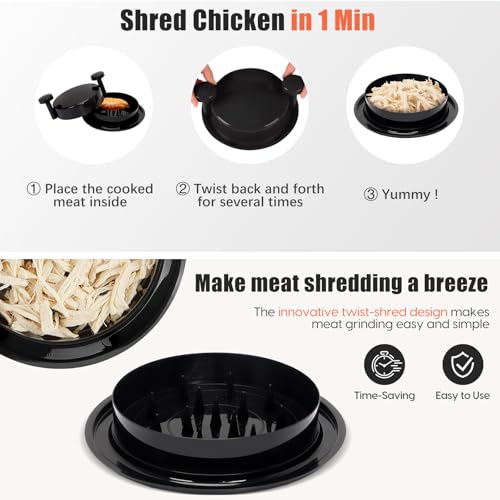 Chicken Shredder Tool Twist, Meat Shredder with Ergonomic Handle, Easy Cleaning, Anti-Slip, Dishwasher Safe - Black