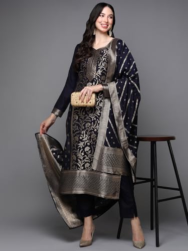 Image of Vaamsi Women's Chanderi Ethnic Motifs Woven Design Straight Kurta Pant With Dupatta With Cotton Inner