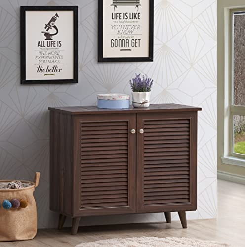 Image of DeckUp Noordin 2-Door Engineered Wood Shoe Rack (Walnut, Matte Finish), 34X77X68 Cm