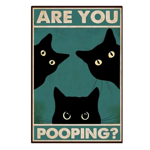 Ruzister Grappige blikken borden 'Black Cat Are You Pooping', badkamer wanddecoratie, vintage grappig kattenpatroon wanddecoratie, kat foto poster voor badkamer