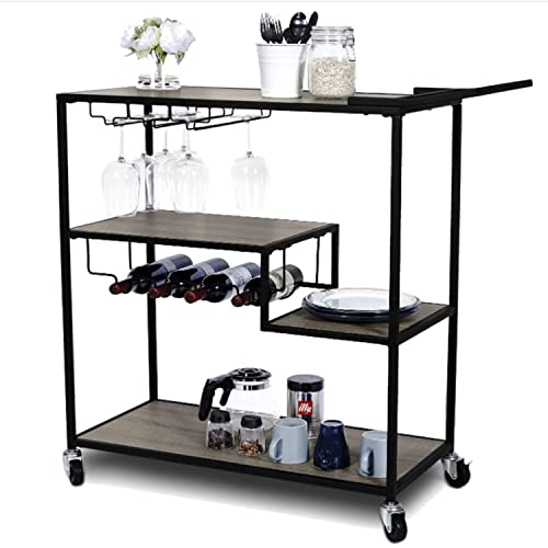 Industrial-Bar-Cart-for-Home-Rolling-Bar-Serving-Carts-with-Wheels-with-Wine-Rack-and-Glass-Holder-Mobile-Wine-Cart-Mini-Bar-Cabinet-Wine-Bar-Home-On-Wheels-Vintage-Style-Wood-Metal-Serving-Trolley Industrial Bar Cart for Home Rolling Bar Serving Carts with Wheels with Wine Rack and Glass Holder Mobile Wine Cart Mini Bar Cabinet Wine Bar Home On Wheels Vintage Style Wood Metal Serving Trolley