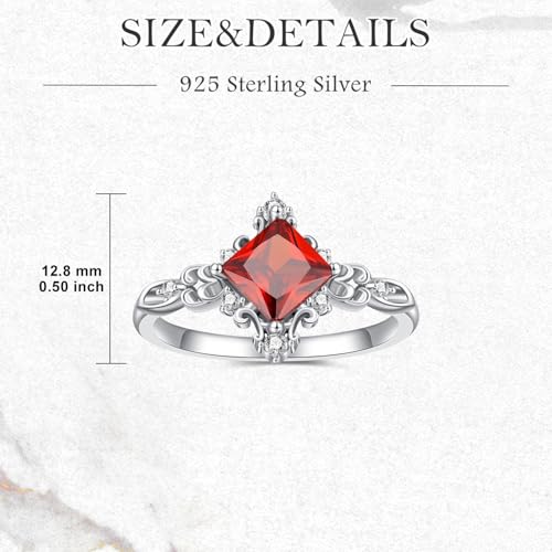 Garnet Engagement Ring for Women 925 Sterling Silver 5.5mm Princess Cut January Birthstone Ring3
