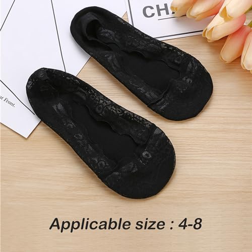 Image of 5 Pairs Low Cut Lace Socks - Ice Silk Thin No Show Non-Skid Boat Socks for Women & Girls