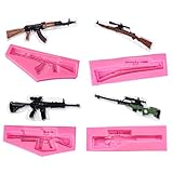 4 Pcs Sniper Rifle Silicone Fondant Molds Toy Gun Model DIY Cake Decorating Supplies Bakeware Baking Tools Handmade Soap Mold Gummy Chocolate Pudding Biscuit Sugar Craft Mould