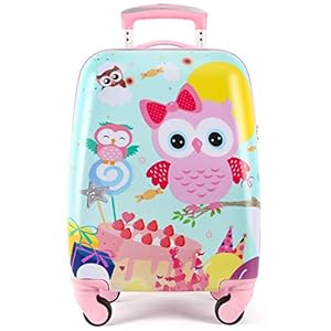 Kids Carry On Luggage Children Rolling Suitcase with 4 Wheels Hardshell Case for Toddler to Travel (Owl)