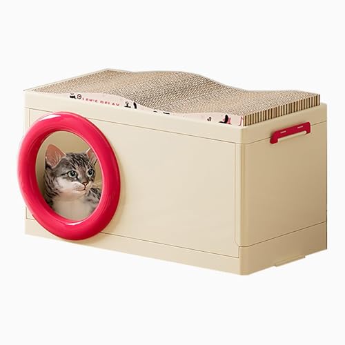 猫ケージ キャットケージ 猫用ケージ 折りたたみ可能 防水 猫ハウス おしゃれ 二段構造 つめとぎ板付き 収納可能 多頭飼い対応 移動便利 ペット用品 エンクロージャ 猫のゲージ ネコ ゲージ ハウス 猫げーじ人気 四季(Red,60x30x31.5cm)