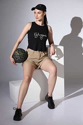 Image of OM SAI LATEST CREATION Crop Tops for Women || Ribbed Solid Chest Printed Crop Top for Girls || Text & Hart Print with Round Neck & Sleeveless Crop Top for Women || Tank Top.