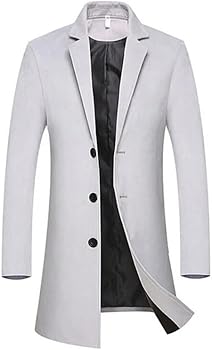 Men's Solid Color Wool Blend Long Jacket Mens Casual Turn Down