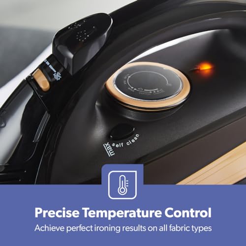 GEEPAS Steam Iron | Clothes Dry & Steam Press | 40s Fast Heat-Up Vertical Steaming | Ceramic Soleplate Adjustable Temperature Cordless | 300ml Tank 1g/Steam Output | 2 Year Warranty 2400W Black/Gold - Image 4