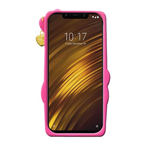 Image of Unirock Hello Kitty Back Case Cover for Poco F1| 3D Cute Hello Kitty Case |Soft Silicone Rubber Back Cover with Pendant Kitty Cover for Poco F1 (Pink)