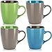 Tassen Becher günstig Kaufen-com-four® 4x Kaffeetassen aus Keramik - Kaffeepott für Kalt- und Heißgetränke - Kaffee-Becher in modernem Design - farbige Henkeltasse - Trinkbecher 300 ml (04 Stück - blau/grün/grau)