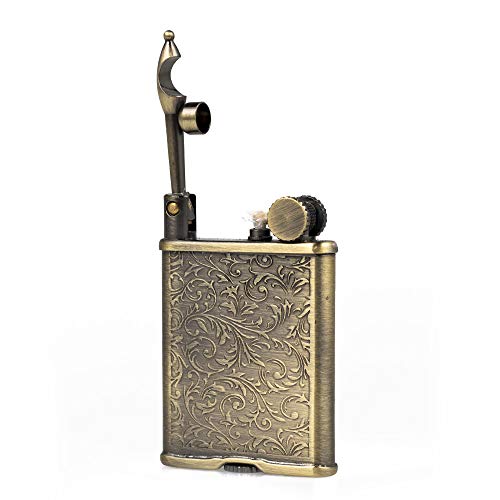 Solid Brass Ultrathin Antique Style Life Arm Oil Petrol Flint Cigarette Lighter (Flowers)