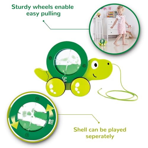 Image of Hape Tito Pull Along | Wooden Turtle with Swirling Shell Pull Toddler Toy, Green
