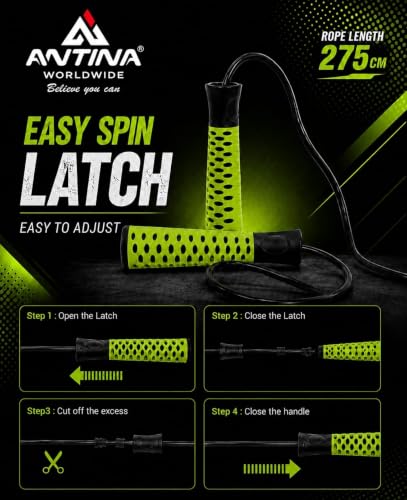 Image of Worldwide Double Colour Skipping Rope with Ball Bearings | Adjustable 275 cm Rope Length | High Speed Jump Rope for Men, Women & Kids | Comfortable Grip | Fitness, Cardio & Cross Training (Floro Green)