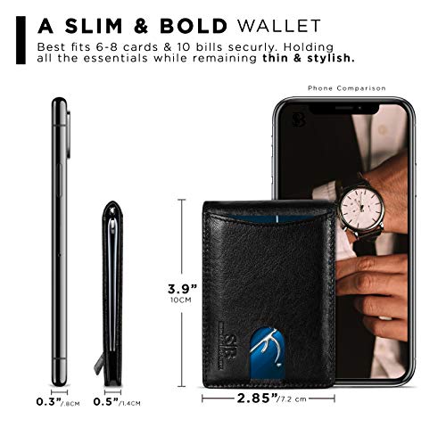 SERMAN BRANDS RFID Blocking Slim Bifold Genuine Leather Minimalist Front Pocket Wallets for Men with Money Clip Thin Mens