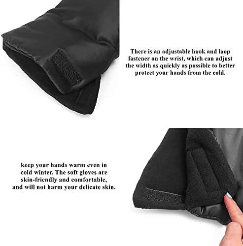 Stroller Universal Fleece Hand Muff Baby Carriage Handle Handmuff Hand Gloves Winter Thicker Warm Hand Warmer Windproof Anti-Freeze Hand Cover for All Pushchair and Buggy, Stroller Accessories (Black)