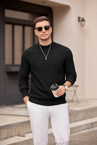 COOFANDY Men's Mock Turtleneck Sweater Long Sleeve Knitted Slim Fit Casual Half Neck Pullover Sweaters2