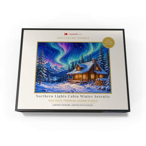 MyPuzzle Northern Lights Cabin Winter Serenity - Rompecabezas premium de 1000 piezas para adultos miniatura 4
