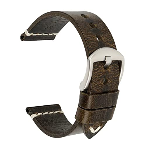 Bracelet de montre vintage en cuir de vache vert argent de 20mm à 24mm