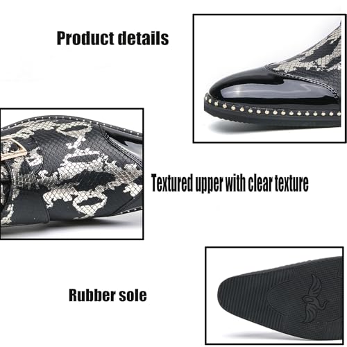 Men's Pointed Toe Snake Print Monk Strap Loafer Men Burnished Leather Metal Buckle Slip-On Low Top Oxford Shoes Formal Business Party Dress Shoes2