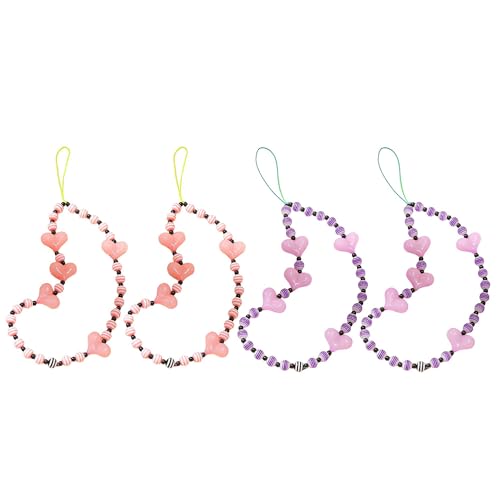 Staqlo 4PCS Handmade Heart Beads Phone Charm - Cute Colorful Phone Bracelet Lanyards and Wrist Straps zlax-1122