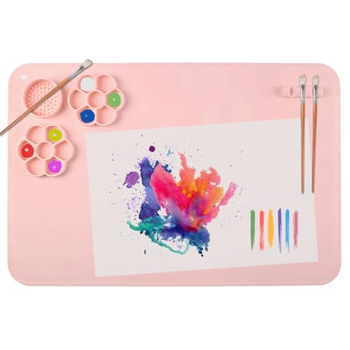 SOQKEEN Silikon Malunterlage, 60 × 40 cm Bastelmatte groß für Basteln, Malen, Antihaft große wiederverwendbare Malmatte Blatt Matte für Aquarell Schneiden Kunst Schöpfung Ton und DIY-Projekte (Rosa)