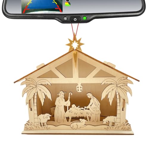 Generisch Piccola presepe | Con illuminazione a LED decorazione in legno per la casa – Presepe illuminata in legno, per decorazioni natalizie, interni ed esterni, casa, giardino