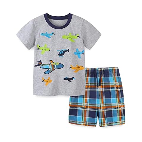 Baby Boys Summer Shorts Set,Kid's Cartoon Dinosaur Cotton Short Sleeve T-Shirt and Shorts Casual Playwear Clothes for 1-10 Years (Grey 2,18-24Months) Cover