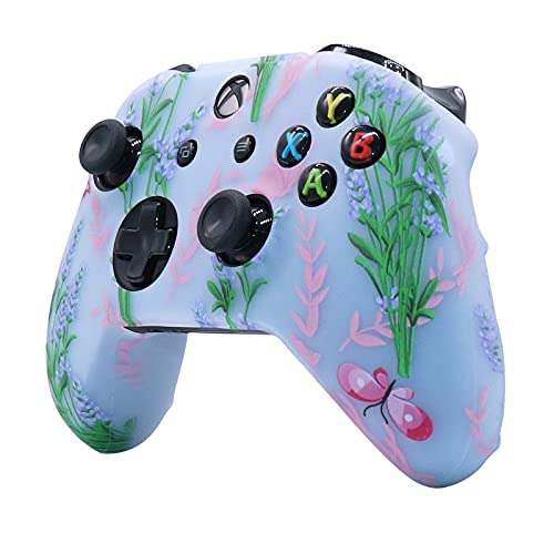 Image of Ralan Pink Controller Skins for Xbox One, Silicone Cover Skin Protector with Pro Thumb Grip & Cat Skull Cap, Blue Butterfly Pink