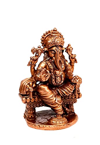 Image of Copper Idols of god Ganeash with Prabhavalli, 2.5 inch,160 Gram, Patina Antique Finish, Pack of 1 Piece