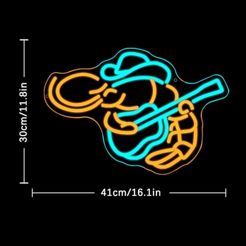 Image of Cowboy Shrimp Neon Sign For Wall Decor Guitar Neon Light Music Led Sign Lobster Led Light Seafood Neon Light Sign for Restaurant Kitchen Music Bar Decor